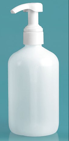 Empty Bottle 16OZ Natural HDPE Boston Rounds w/ White Smooth 4 cc Lotion Pumps